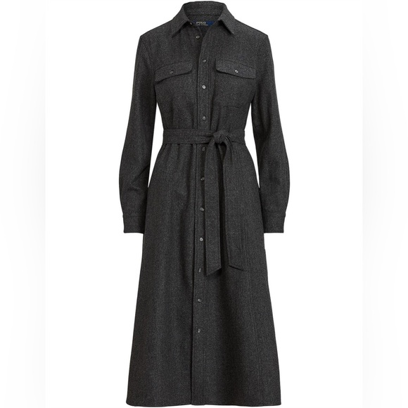 Polo Ralph Lauren Dresses & Skirts - Polo Ralph Lauren Utility Wool Belted Midi Shirtdress